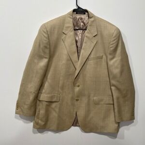 Lauren Ralph Lauren Men's Tan Plaid Silk Wool Blend Sport Coat Blazer Size 46R